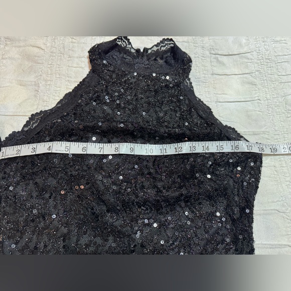 NWT Black Lace & Sequins Mock Neck Mini Dress - Picture 4 of 8